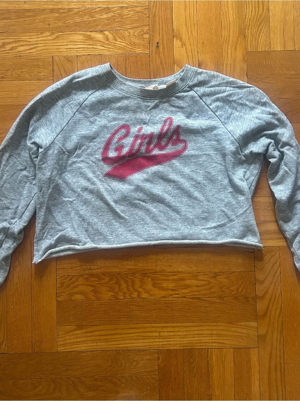 “Girls” Graphic Cropped Sweatshirt - Gray with Red Logo